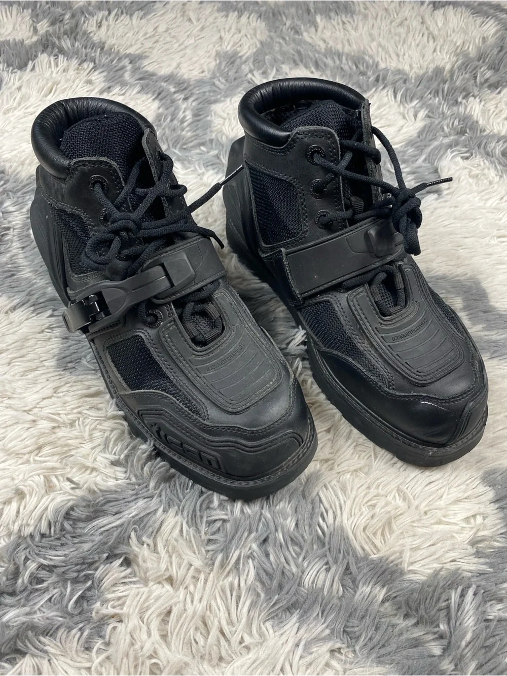 Icon Field Armor Chukka Motorcycle Boots Black Leather Fabric Men's Size 10